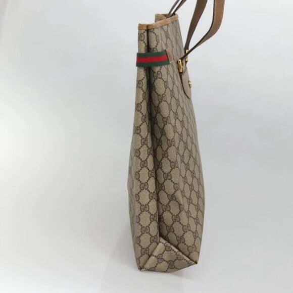 GUCCI GG Supreme Web Sherry Line Tote Bag PVC Beige Gold 39 02 091 Auth 135062 - Picture 5 of 15
